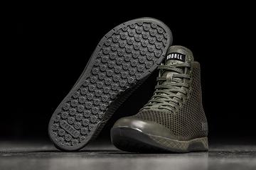 Men's Nobull High-Top Moss Leather Trainers Olive | SG D2312F